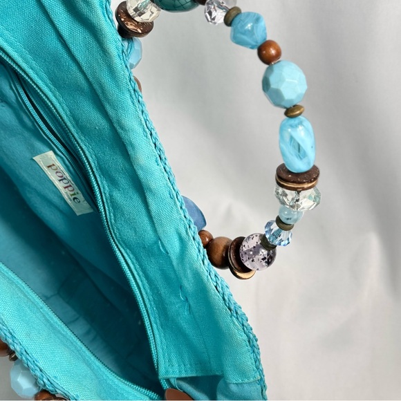 Poppie Jones blue woven straw bag with‎ beaded handles - Picture 7 of 12